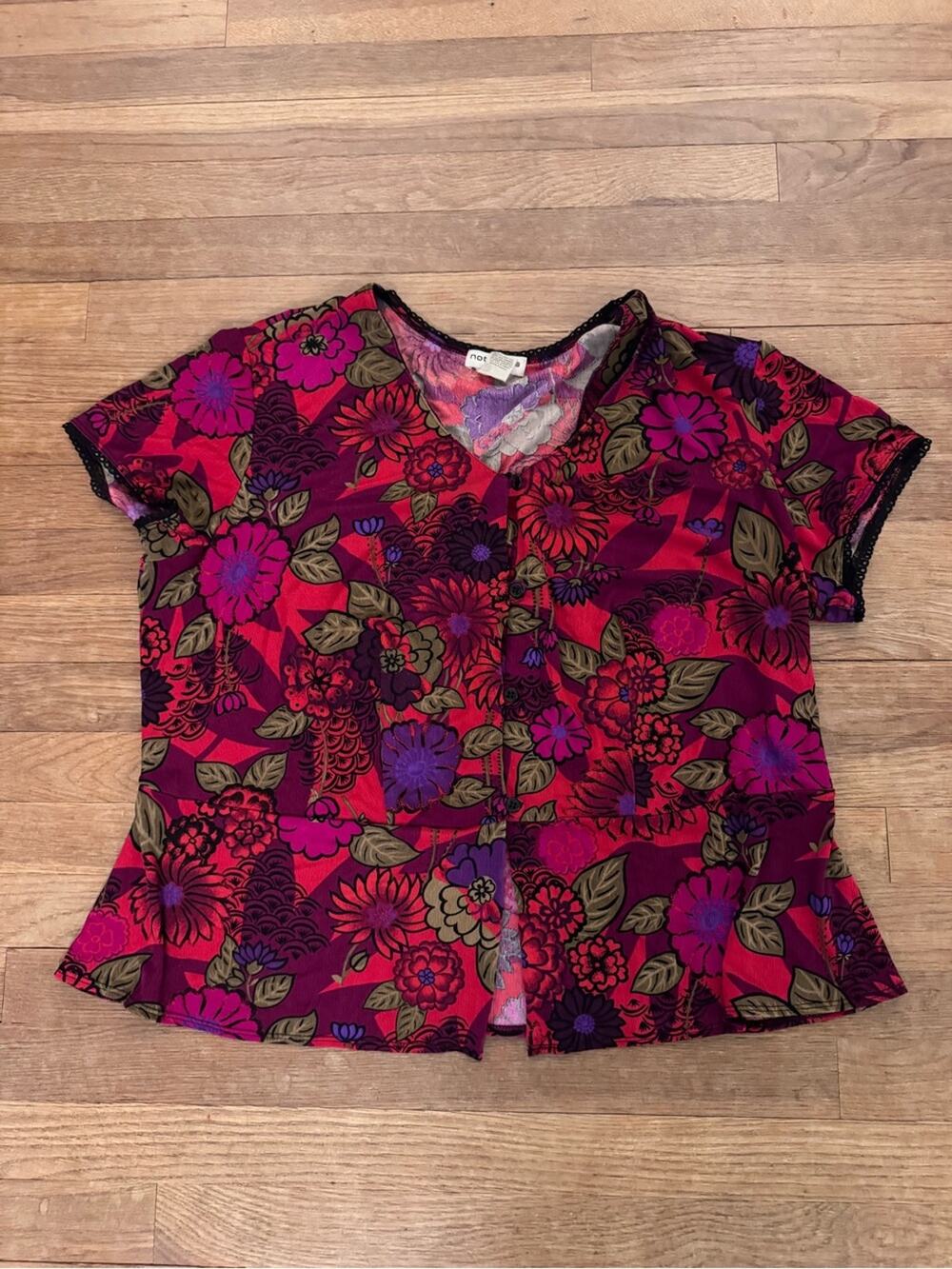 Notations Women's Multicolor Floral Peplum Button Front Top - Size 1X
 b17
